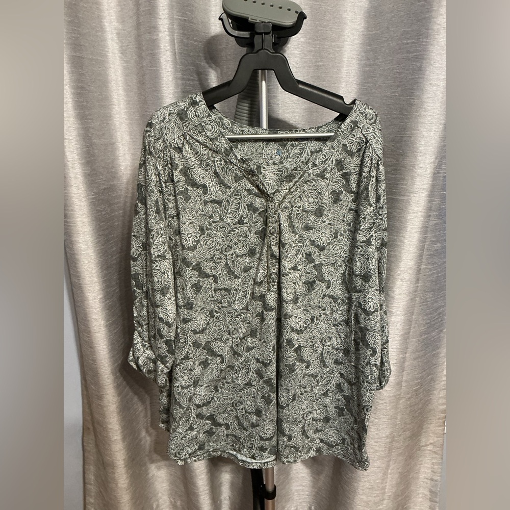 Plus Size Croft & Barrow Paisley Knit Top - 2X - Grey/Green/White